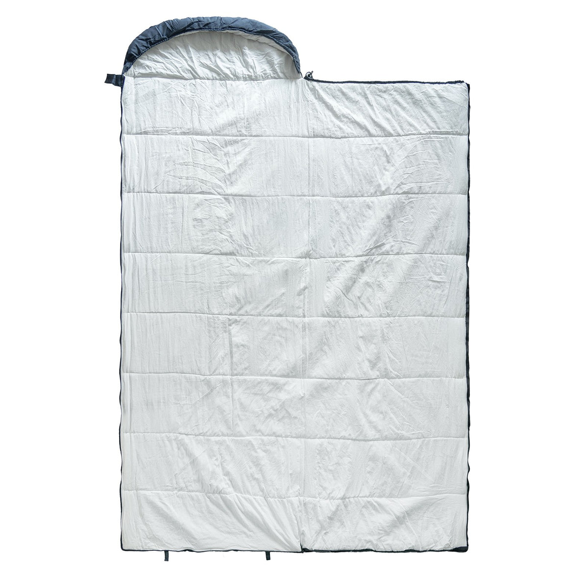 Green and deep blue QEZER sleeping bags opened to show white inner linings