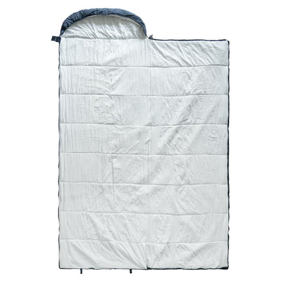 Green and deep blue QEZER sleeping bags opened to show white inner linings