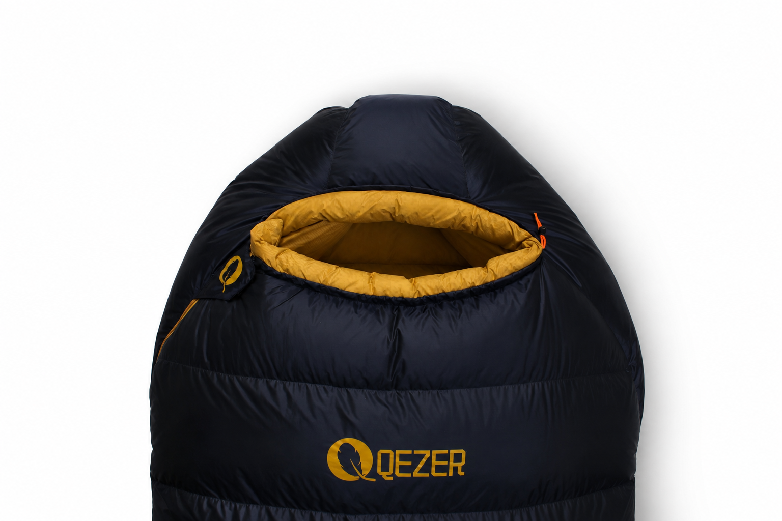 Insulated hood opening on QEZER deep blue graphene antistatic down sleeping bag