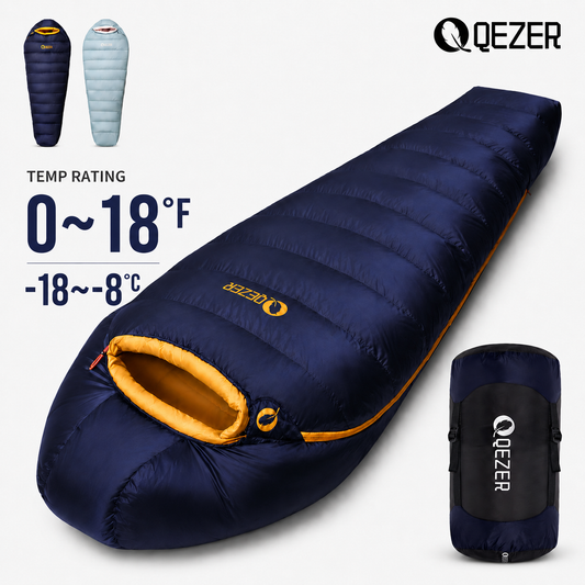 QEZER bean green 620FP graphene antistatic down sleeping bag with 1500g fill and 0–18°F rating