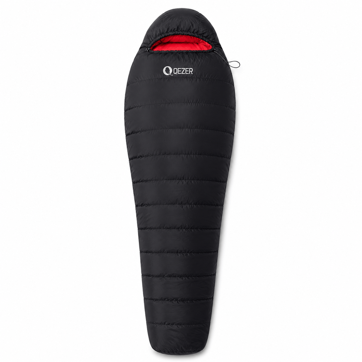 QEZER black 600FP winter mummy down sleeping bag front view