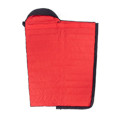 QEZER black and red rectangular sleeping bag fully opened flat like a blanket