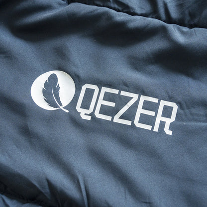 QEZER deep blue rectangular sleeping bag, fully unzipped flat like a blanket