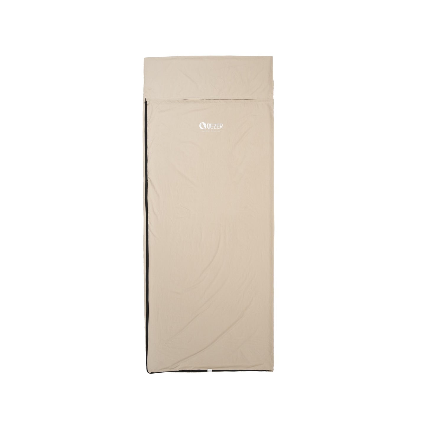 QEZER khaki ultralight sleeping bag liner front view with side zipper