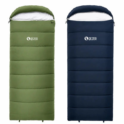 QEZER lightweight rectangular sleeping bags in green and deep blue
