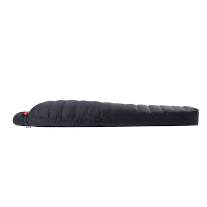 Side profile of QEZER black winter mummy down sleeping bag