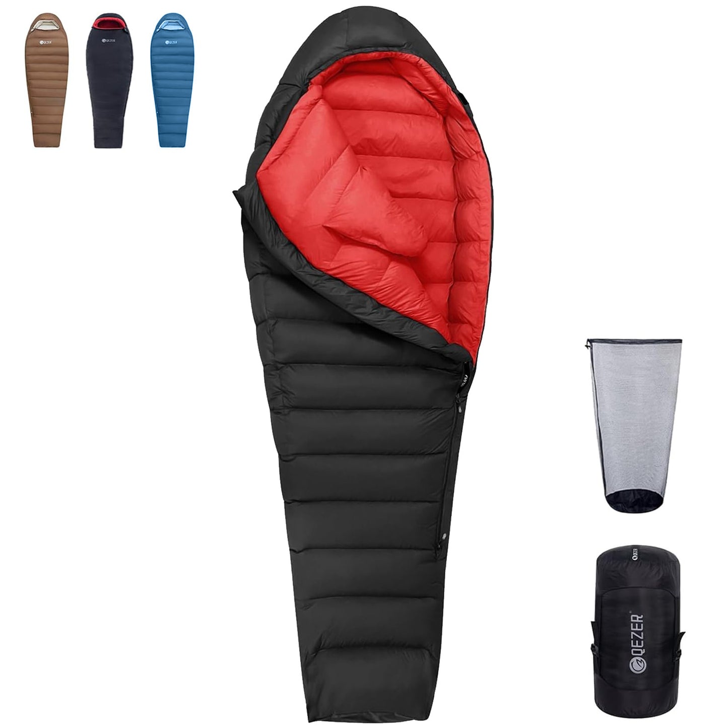 QEZER 650FP Four-Season Mummy Down Sleeping Bag for Camping, Hiking &amp; Backpacking