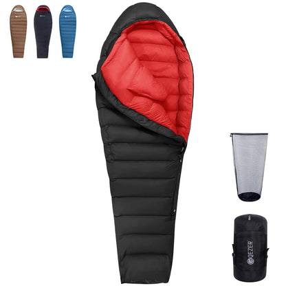 QEZER 650FP Four-Season Mummy Down Sleeping Bag for Camping, Hiking &amp; Backpacking