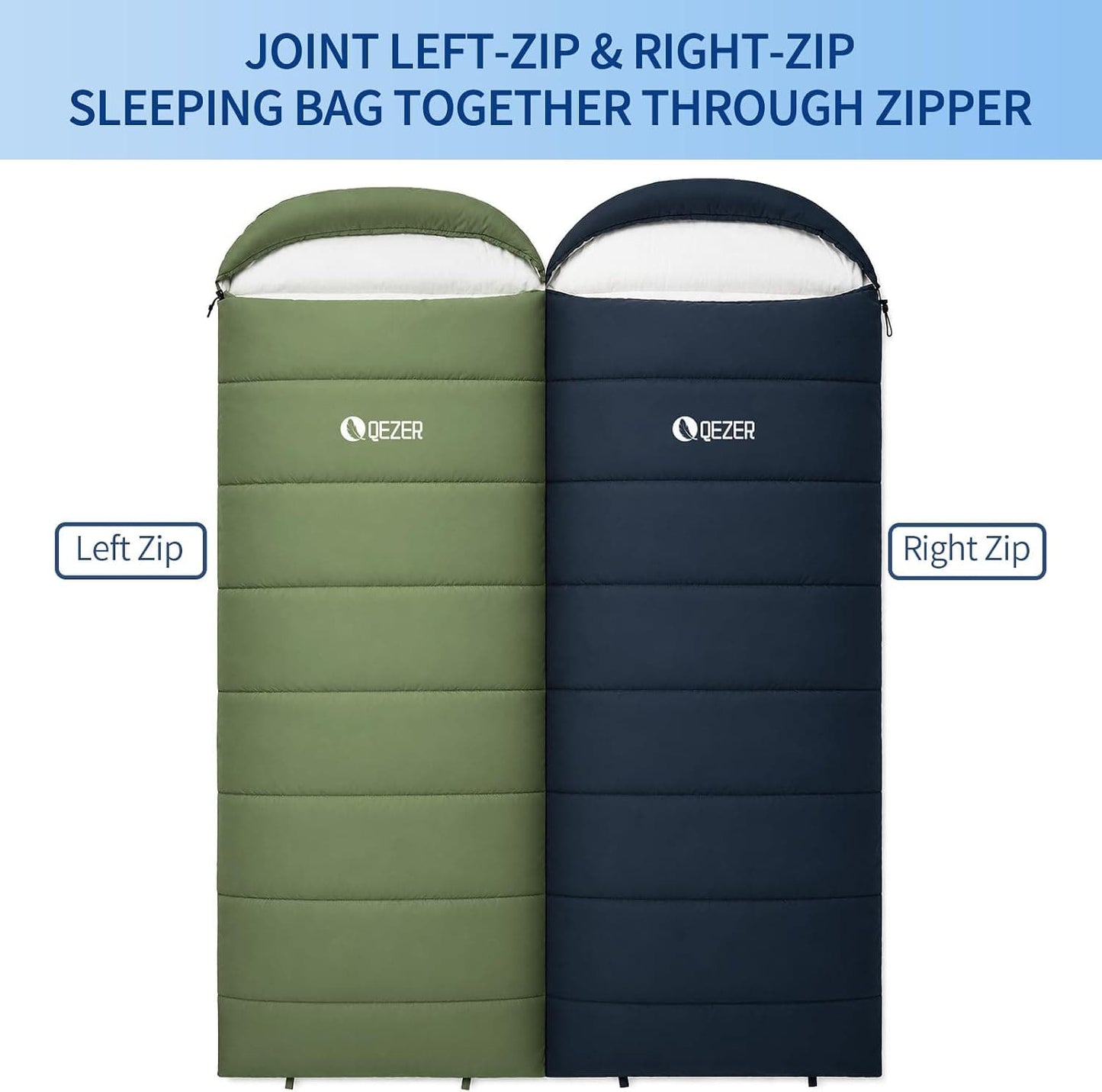 QEZER 3-Season Lightweight Sleeping Bag | Machine Washable Camping Sleeping Bag