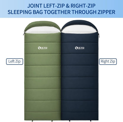 QEZER 3-Season Lightweight Sleeping Bag | Machine Washable Camping Sleeping Bag