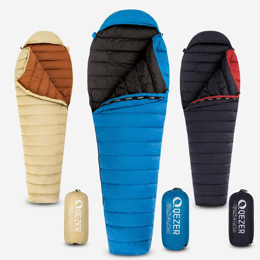 QEZER QDM-400 Ultralight Down Mummy Sleeping Bag | 37°F–59°F