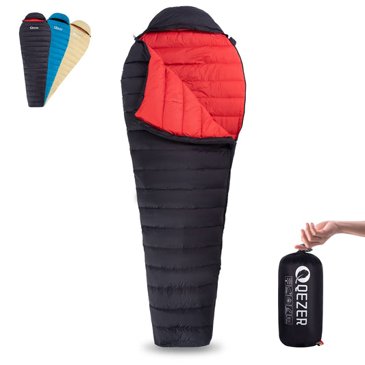 QEZER QDM-400 Ultralight Down Mummy Sleeping Bag | 37°F–59°F