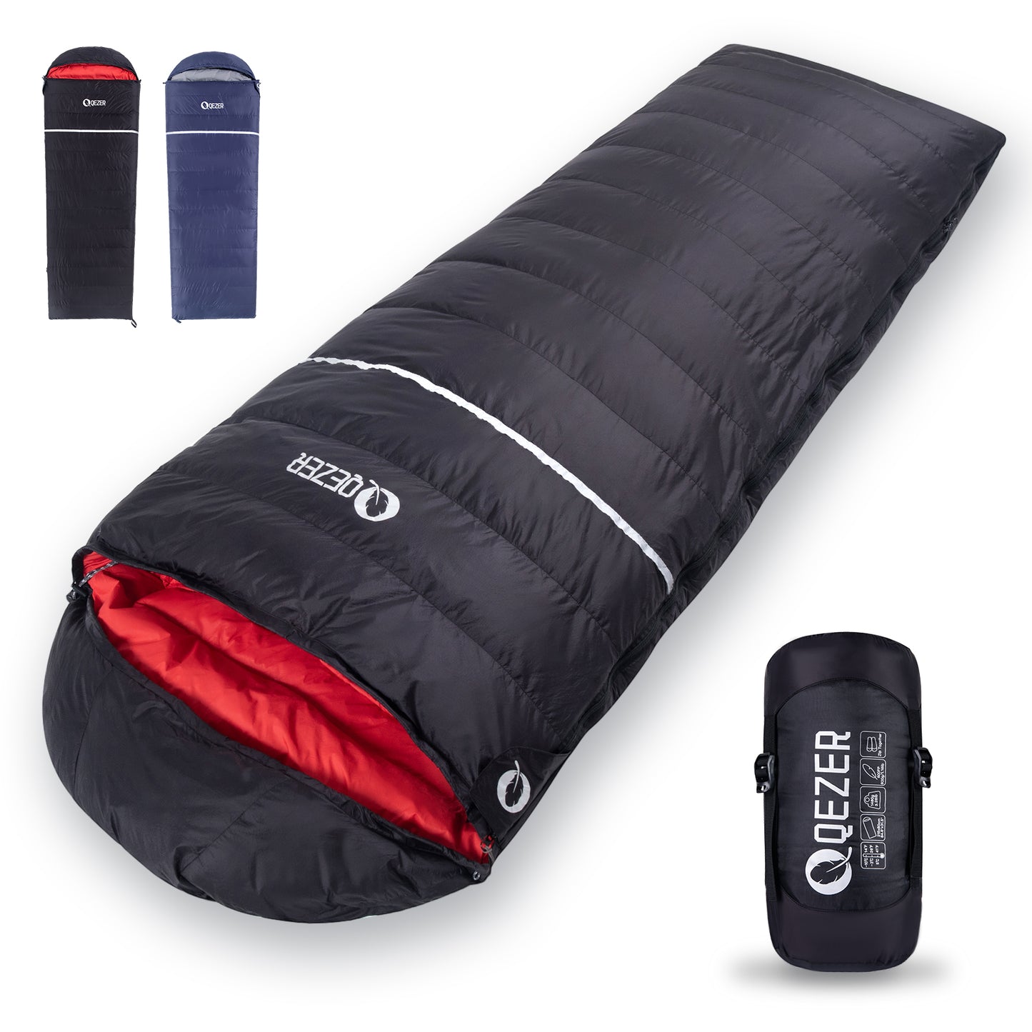 QEZER(QDE-800) Down Sleeping Bag for Adults 10°F 17°F 26°F 32°F 600 Fill Power Down Sleeping Bag