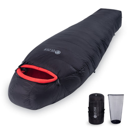 QEZER 0 Degree Sleeping Bag for Adults 660 Fill Power Down Sleeping Bag for Cold Weather -8°F / 0°F / 10°F Large Lightweight Sleeping Bag