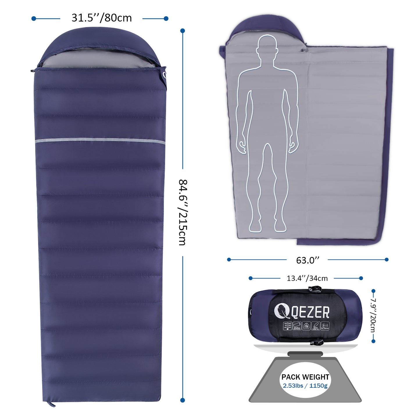 Rectangular Down Sleeping Bag 3 season(QDE-500)