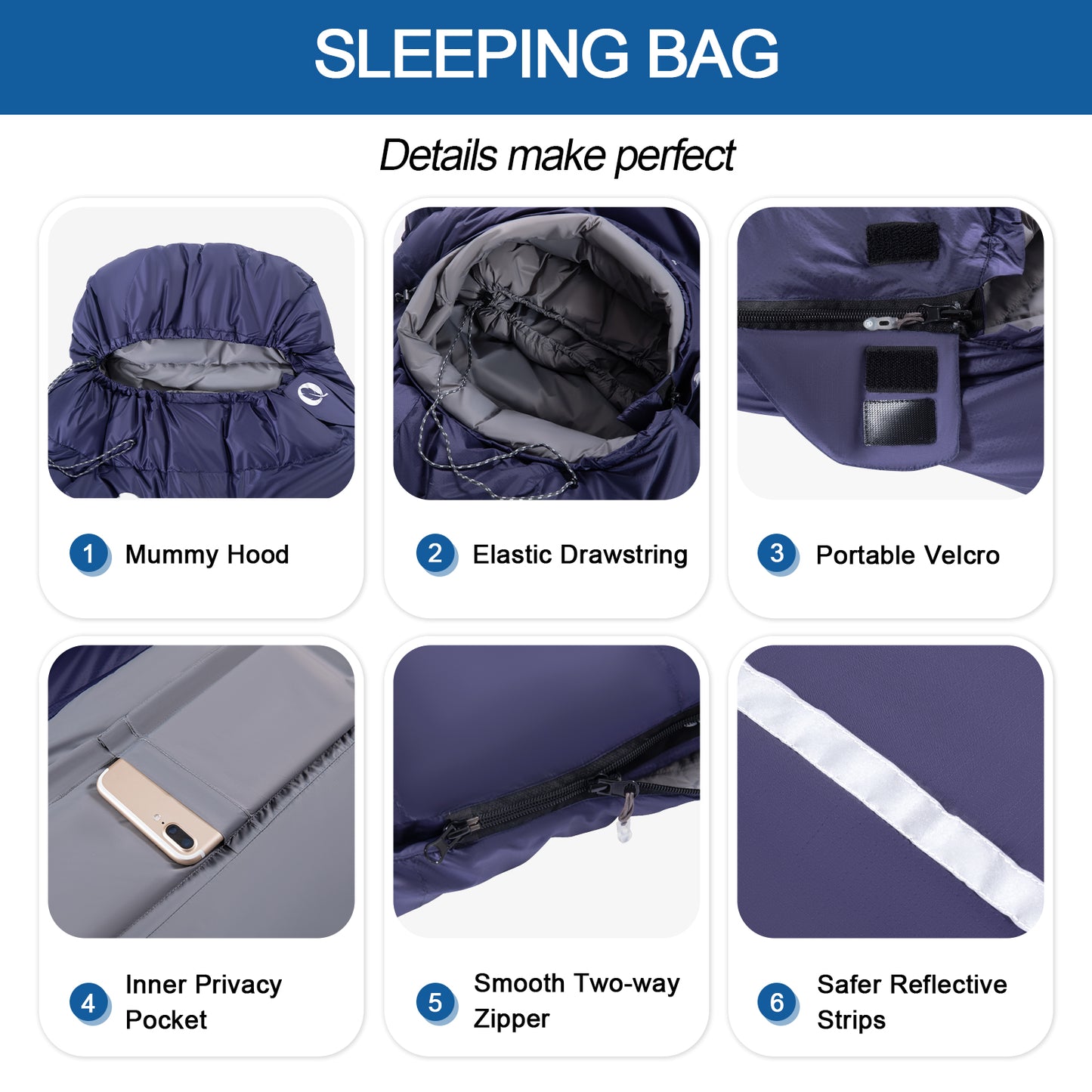 QEZER(QDE-500) Down Sleeping Bag for Adults 10°F 17°F 26°F 32°F 600 Fill Power Down Sleeping Bag