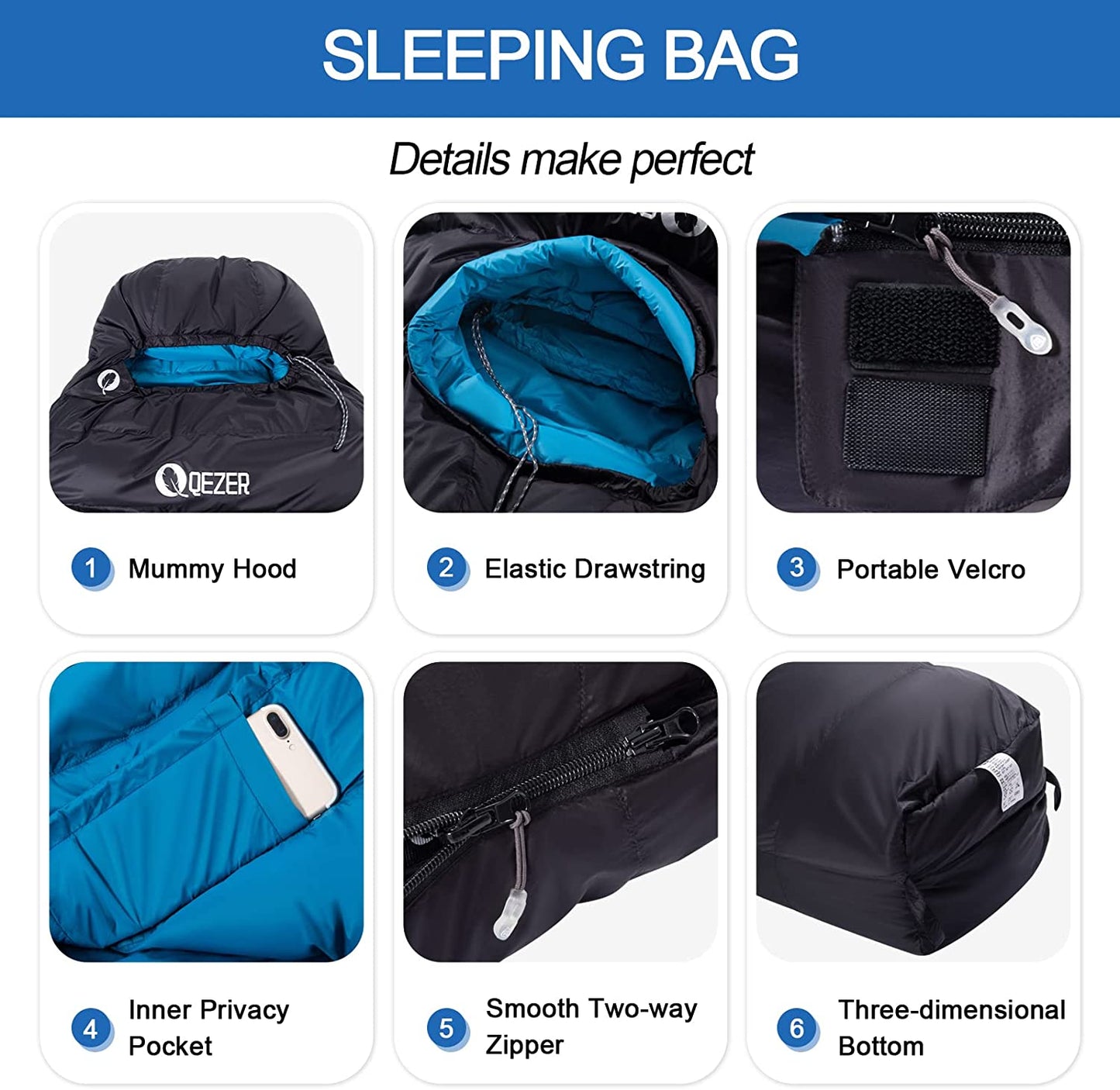 QEZER(QDM-500) Down Sleeping Bag for Kids and Adults Above 32 degree F  Ultralight Backpacking Sleeping Bag