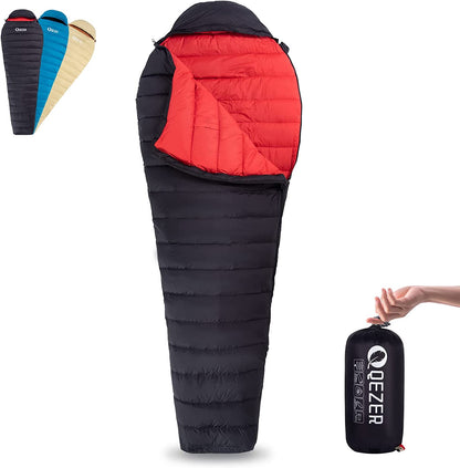 QEZER(260g) Ultralight Down Sleeping Bag for Adults 44-68 Degree F(7°C~20°C) for backpacking,hiking