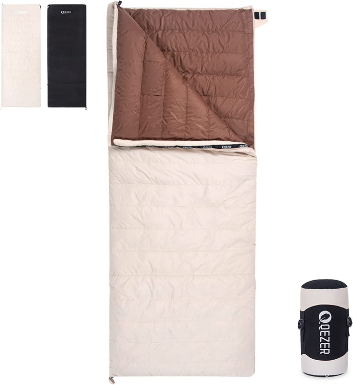 Sac De Couchage QEZER -3°C à -23°C - Duvet Canard 620FP - 210x80cm - 1.86kg - Rectangulaire Adulte