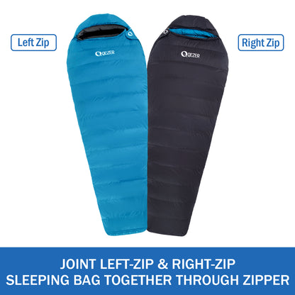 QEZER(QDM-1000) Down Sleeping Bag for Adults 0°F 10°F 15°F 20°F 32°F Backpacking Sleeping Bag