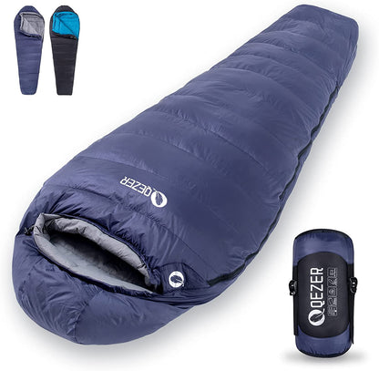 QEZER(QDM-1200) Down Sleeping Bag for Adults 0°F 10°F 15°F 20°F 32°F Backpacking