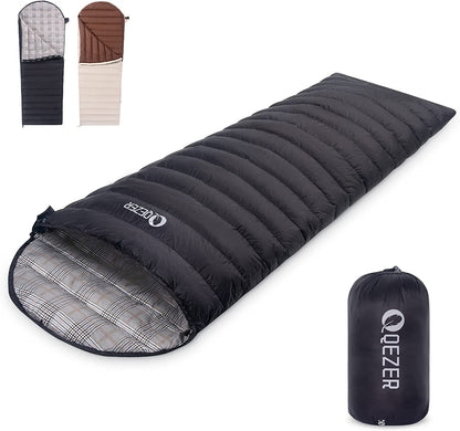 QEZER(450R) Down Sleeping Bag for Adults, Down Blanket for Camping Hiking Backpacking